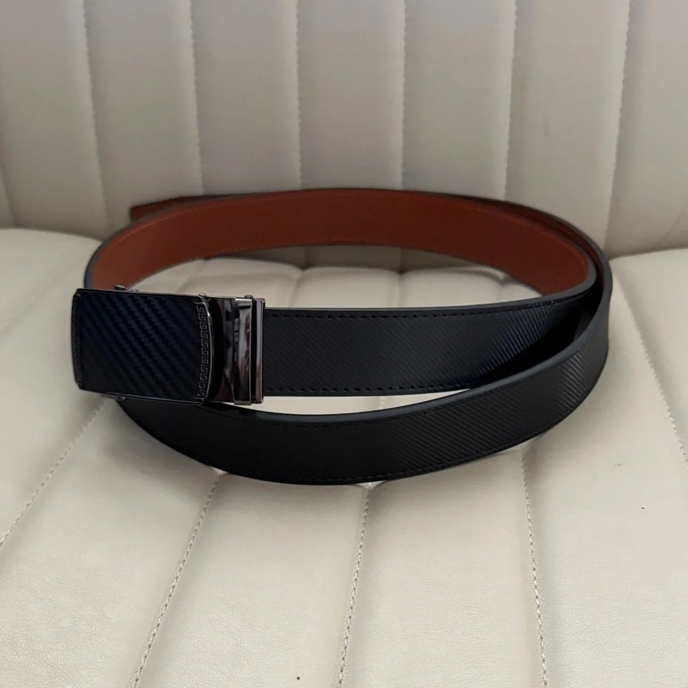 Chaoren Black/Tan Dress Belt with Textured Buckle